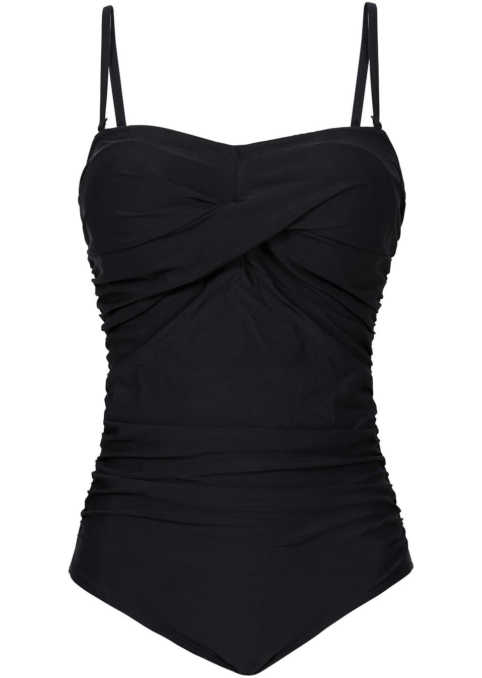 Costume intero a fascia con pieghe raffinate Nero