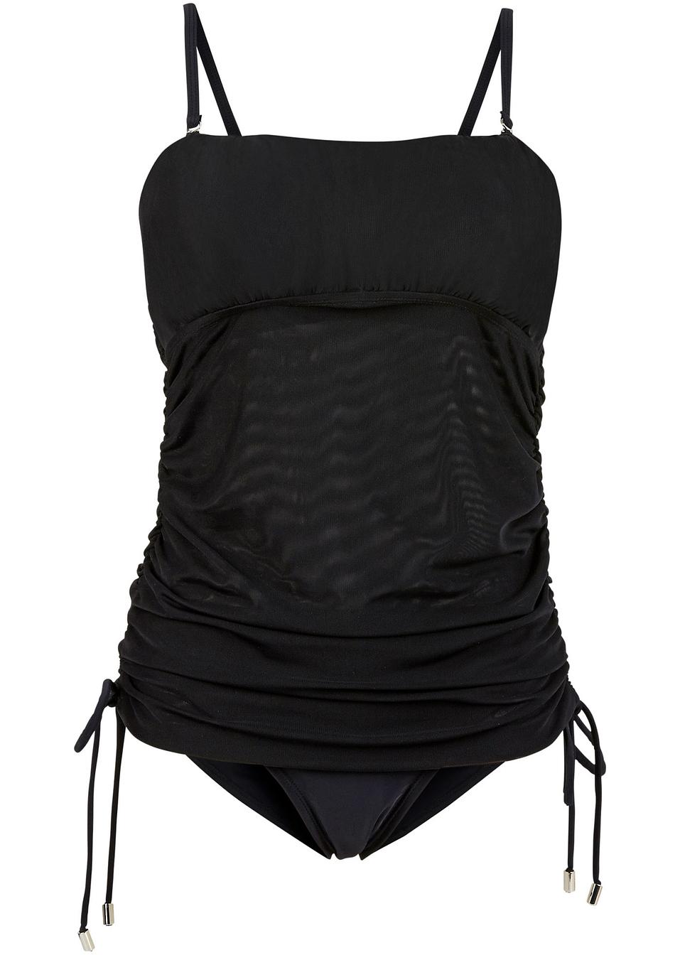 Delizioso tankini con arricciatura al top e fiocchetti allo slip Nero